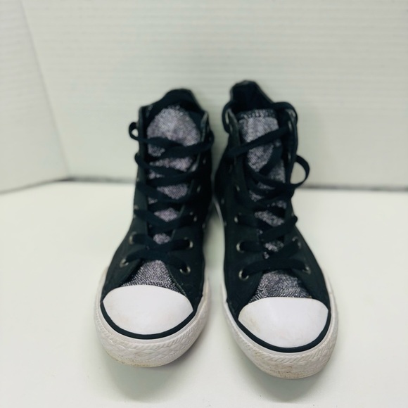 Converse Girl's CTAS Black/Wh Graphite Glitter Leather Hi Top Sneakers-Sz 1 - Picture 4 of 7